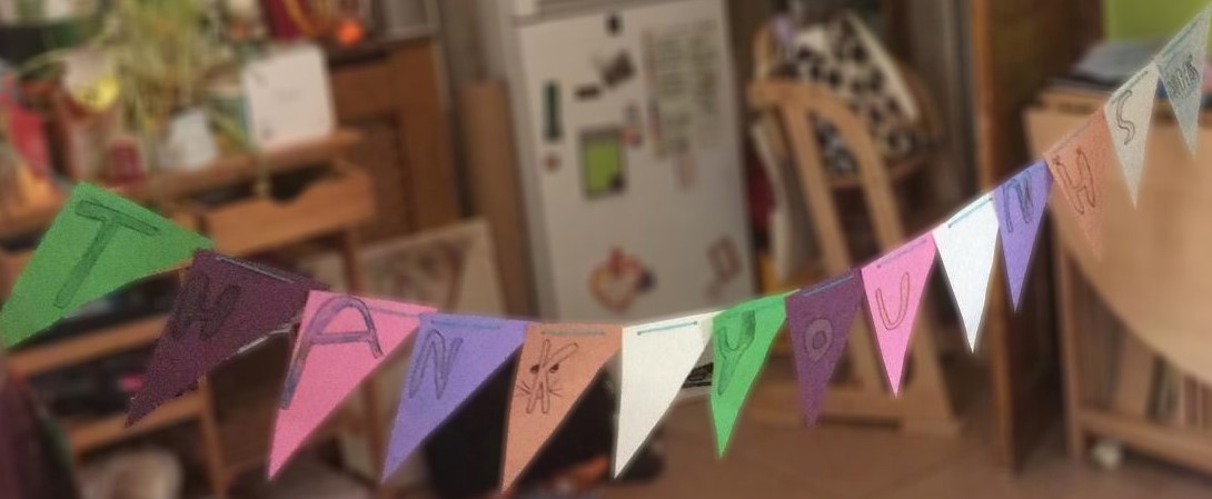 Homemade colourful bunting with 