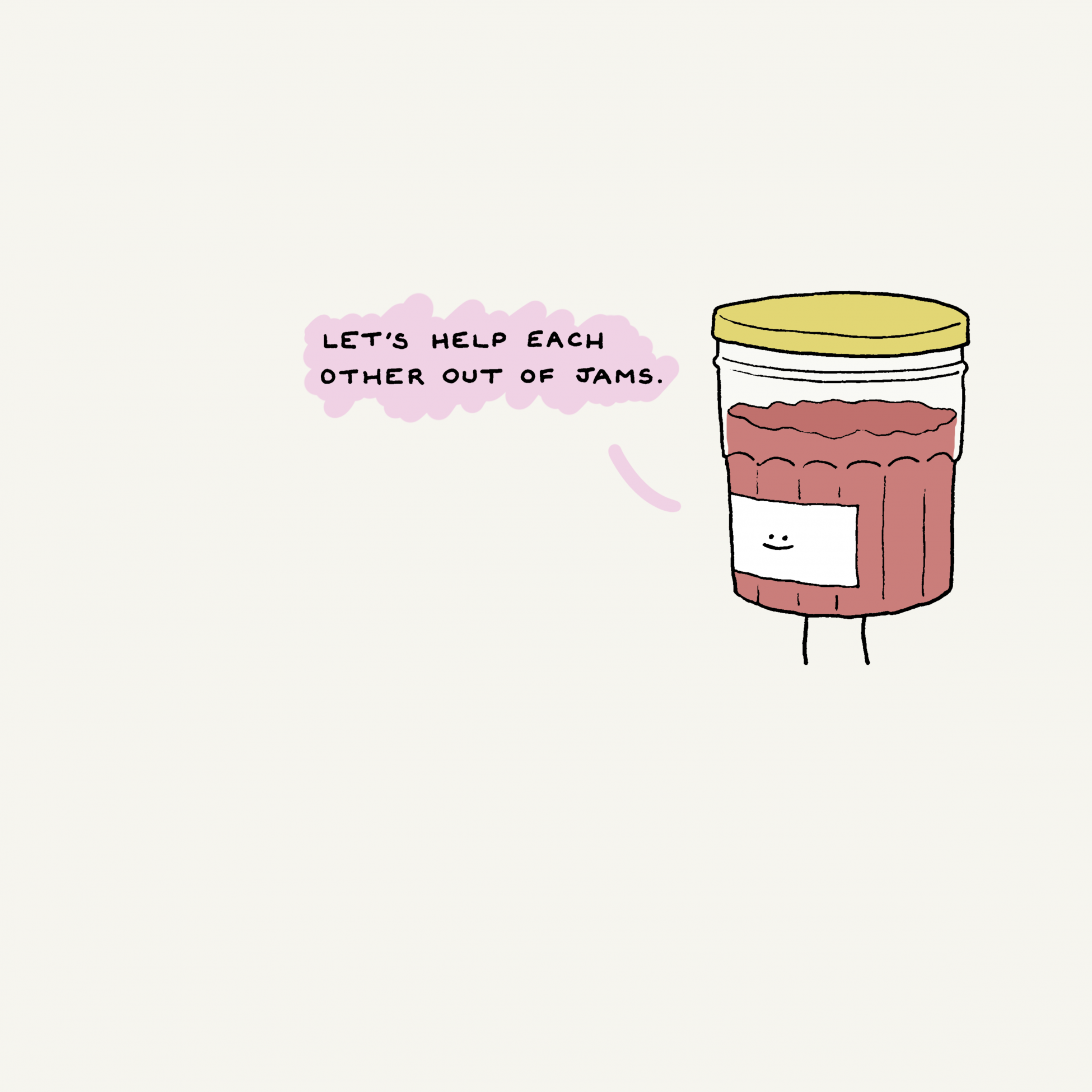 An illustration of an anthropomorphised jar of jam saying 