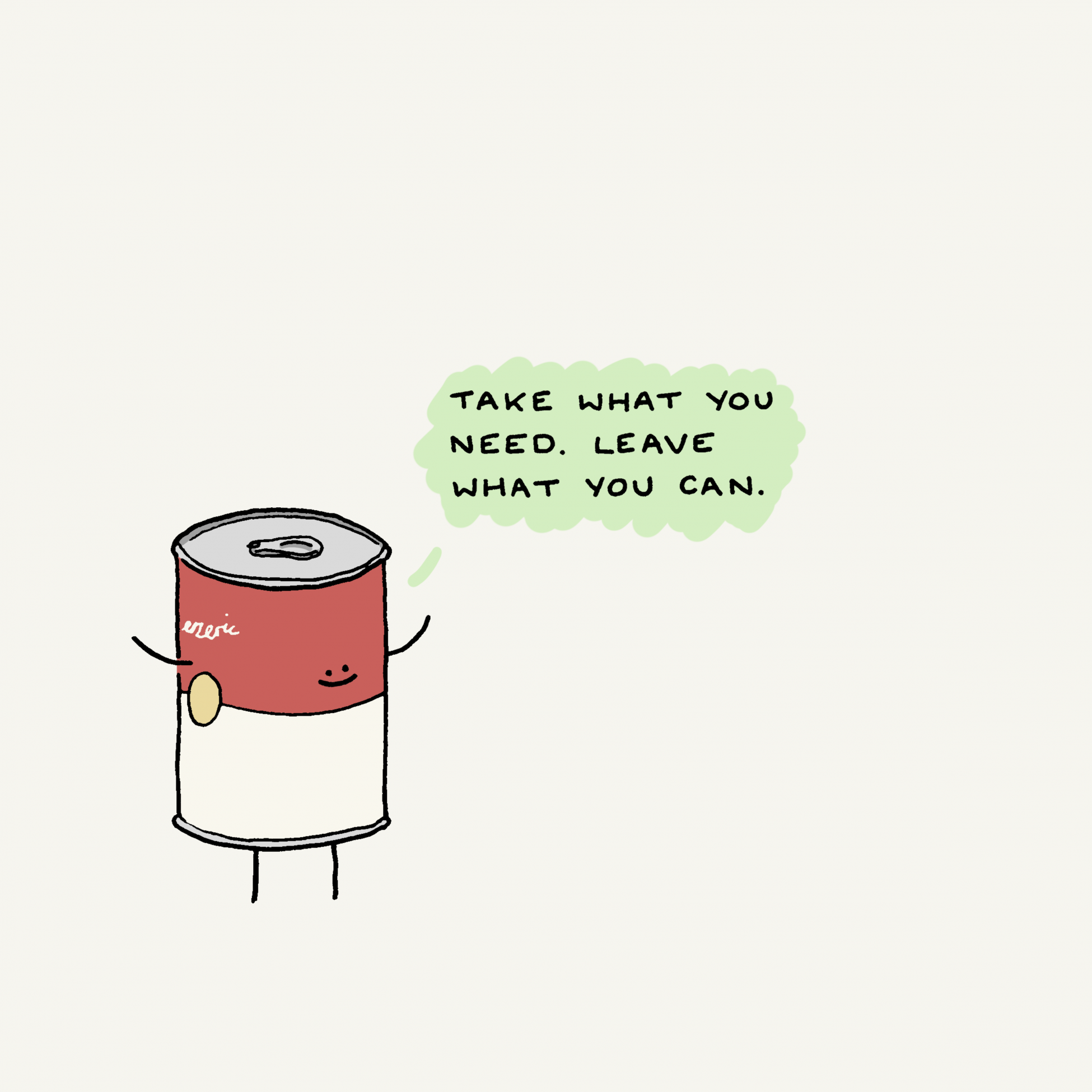 An illustration of an anthropomorphised tin of soup saying 